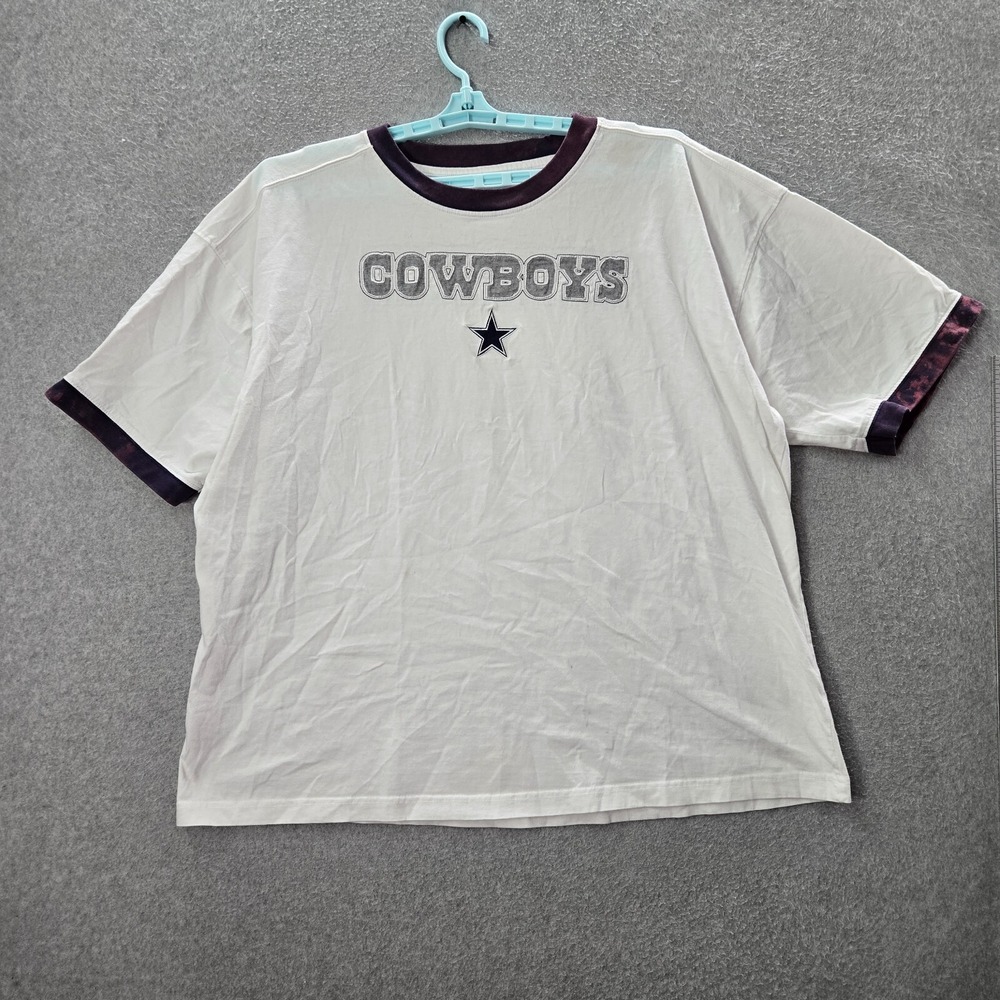 Dallas Cowboys Men Shirt 2XL White Ringer Logo Embroidered Short Sleeve READ